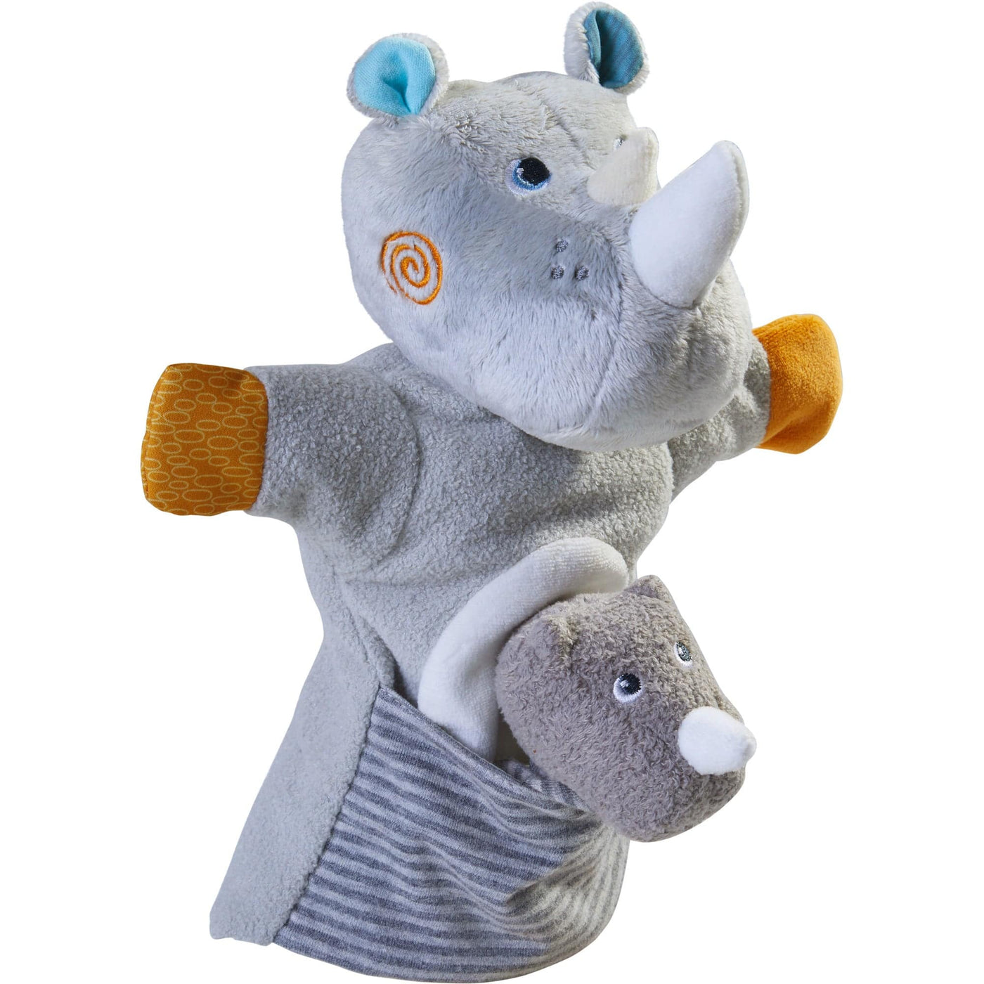 Glove Puppet Rhino With Baby Calf Finger Puppet - HABA USA