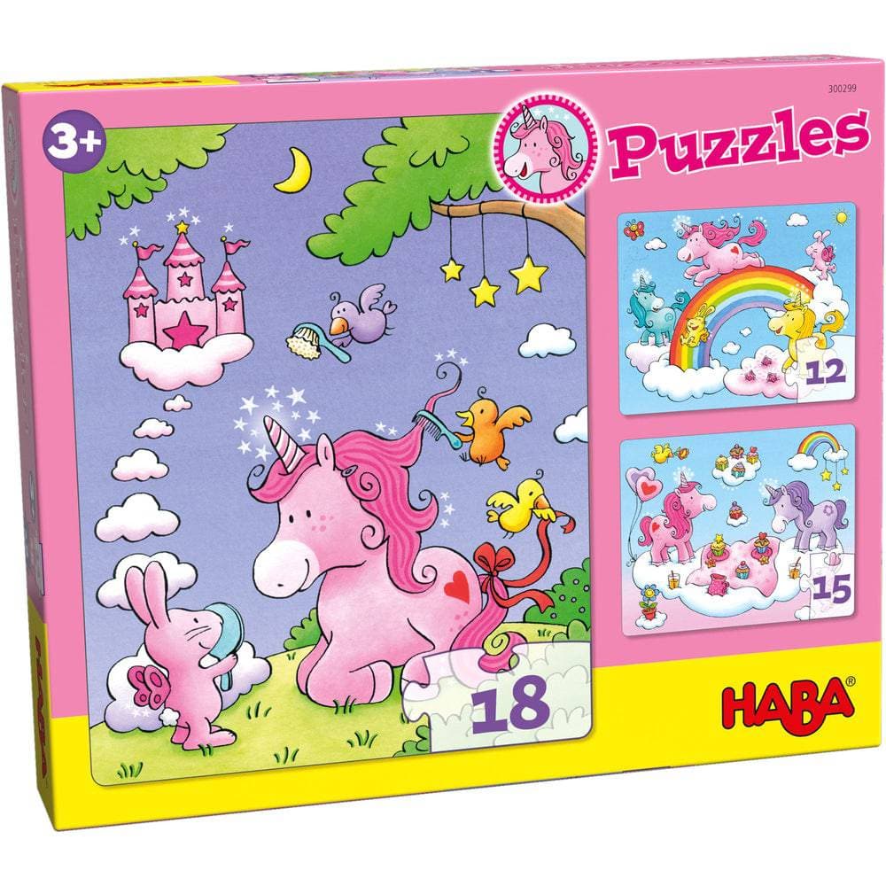 Unicorn Glitterluck Set of 3 Puzzles - HABA USA