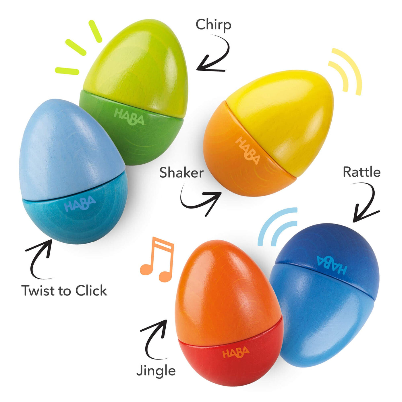 Set of 5 Wooden Musical Eggs - HABA USA