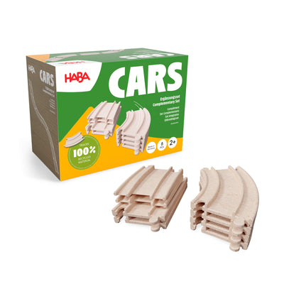HABA Cars Expansion Set package with two stacks of track pieces