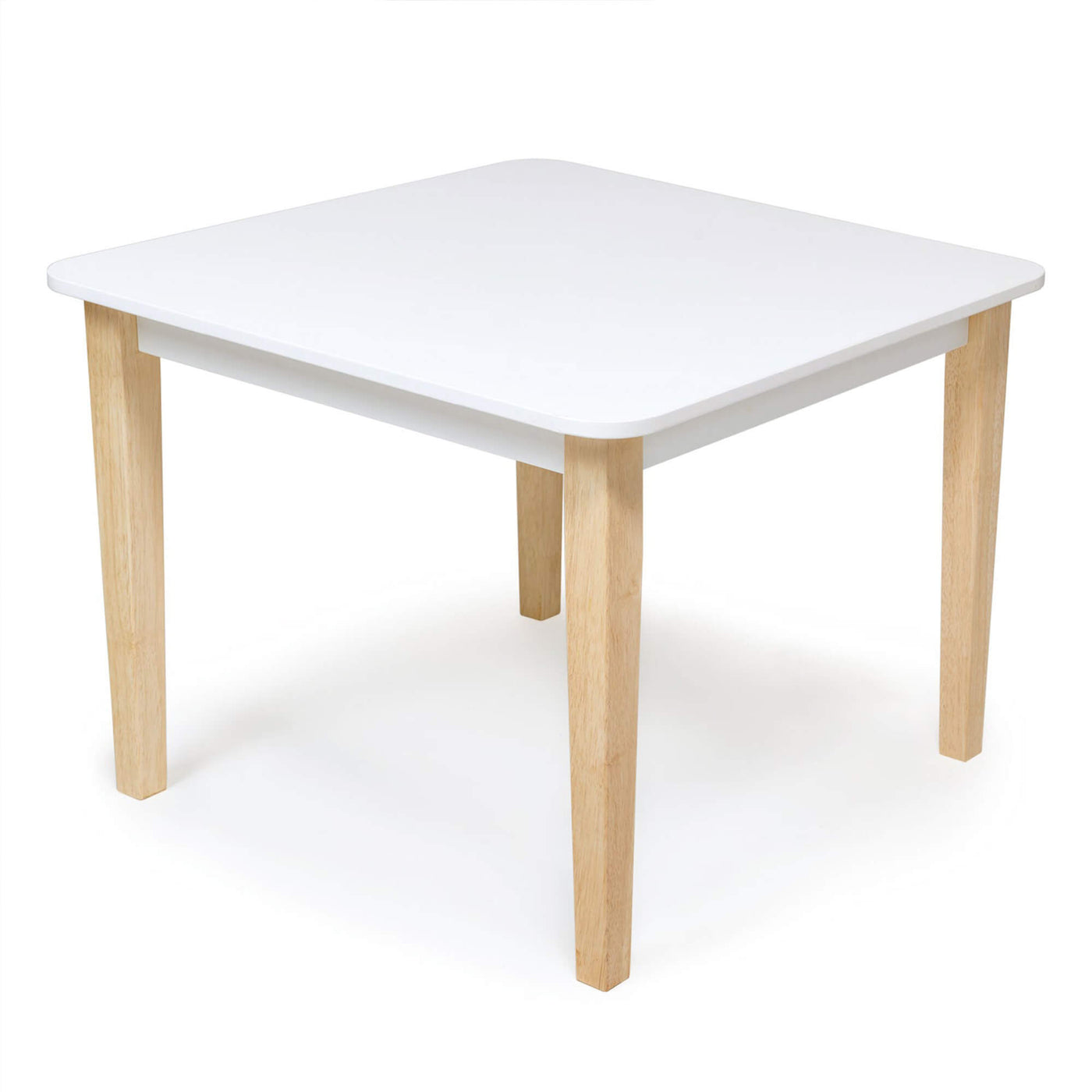 White table with wooden legs on a white background