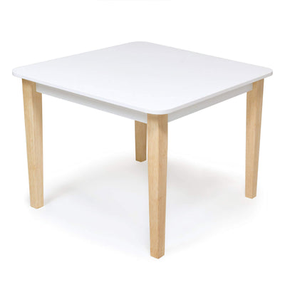 White table with wooden legs on a white background