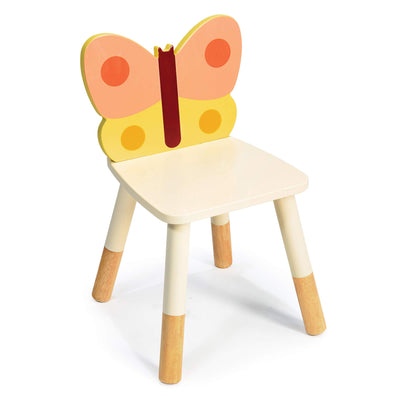 Butterfly-shaped chair with wooden legs on a white background