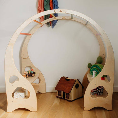Bella Luna Wooden Waldorf Playstand in rainbow with toys
