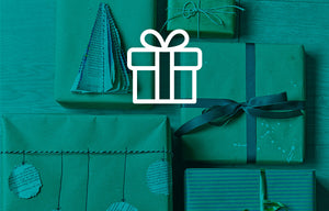 Wrapped gifts in a teal tint with a white package icon