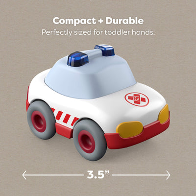 Toy car with 3.5 inch dimensions indicated on a beige background