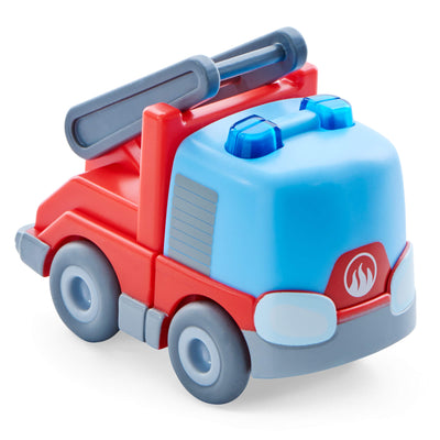 Toy fire truck with red and blue colors on a white background