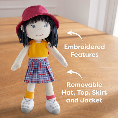Yuki has embroidered feature and removable hat, top, skirt and jacket.