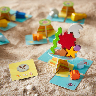 Wooden game pieces stacked Flotsam Float Game by HABA