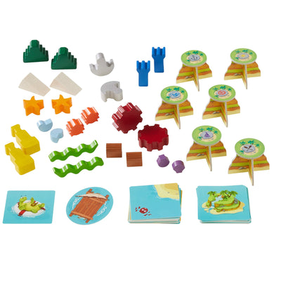 Wooden and miscellaneous game pieces for Flotsam Float by HABA