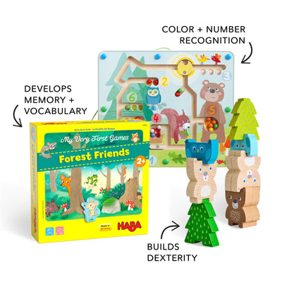 Develops color + number recognition, memory & vocabulary, and builds dexterity