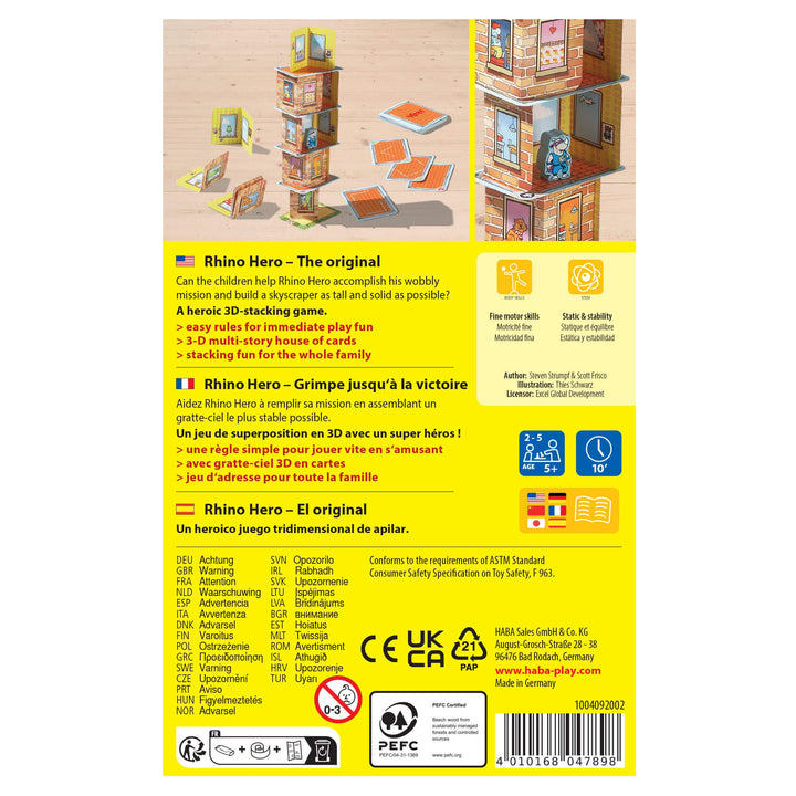 Jenga Game For Adults HABA Rhino Hero Super Battle - Exciting 3D Stacking Board Game For Kids & Adults, Fun Family Games, Stacking Card Games For Kids, Made In Germany Kids Board - Foto 3