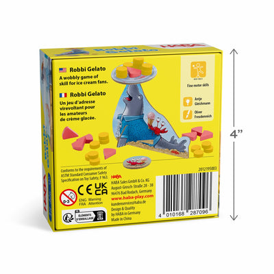 Robbi Gelato back of game box with measurement of 4 inches tall