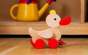 HABA Wooden Pull Along Duck on floor