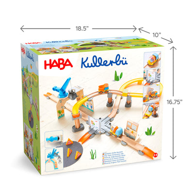 Kullerbu Construction Zone Play Track Set  packaging with dimensions on a white background