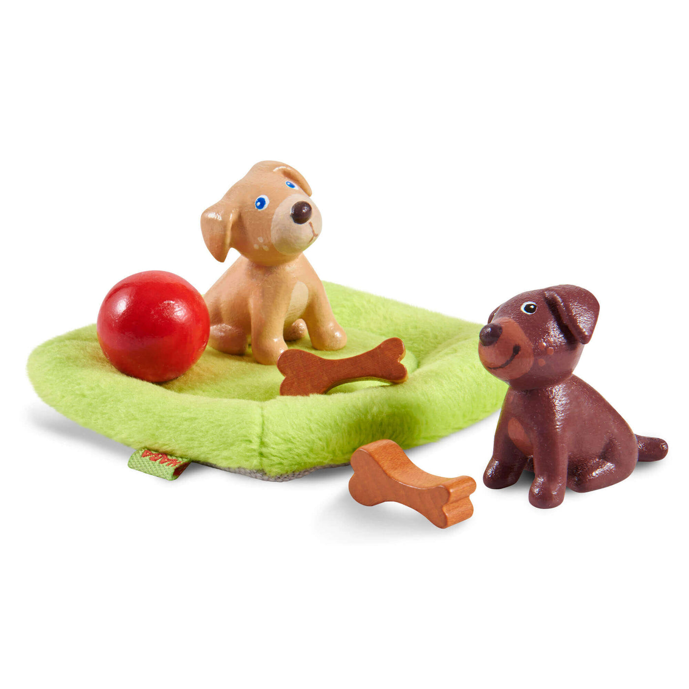 Little Friends Puppy Love Play Set with 2 puppies, 2 bones, red ball, and green bed
