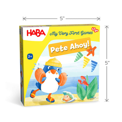 My Very First Games To Go - Pete Ahoy! game box with 5 inch dimensions indicated
