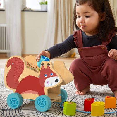 Squirrel Pull Along Toy Sorting Box - HABA USA