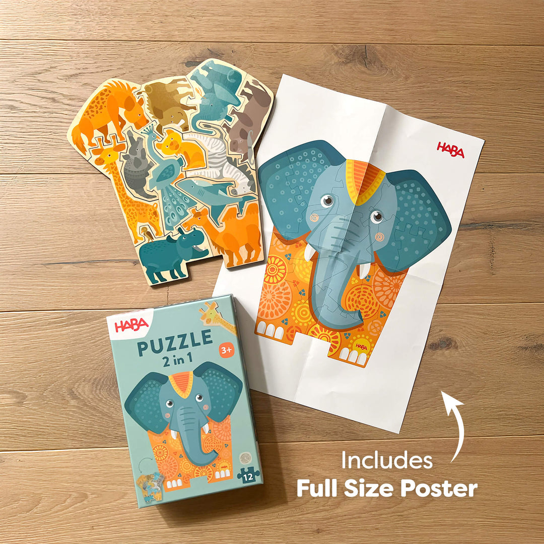 ELEPHANT 2冊 Elephant 2-in-1 Wooden Puzzle– HABA USA