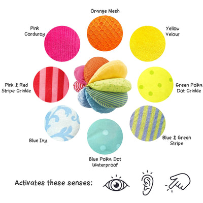Rainbow Fabric Baby Ball sensory and pattern overview