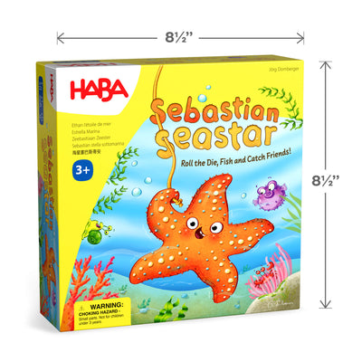 HABA Sebastian Seastar game box with starfish illustration and 8.5 x 8.5"  dimensions