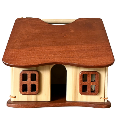 Bella Luna Thimbleberry Cottage- Classic Wooden Dollhouse- Wooden Toys and Dollhouses- Child playing with wooden figurines in wooden dollhouse- Bella Luna Toys