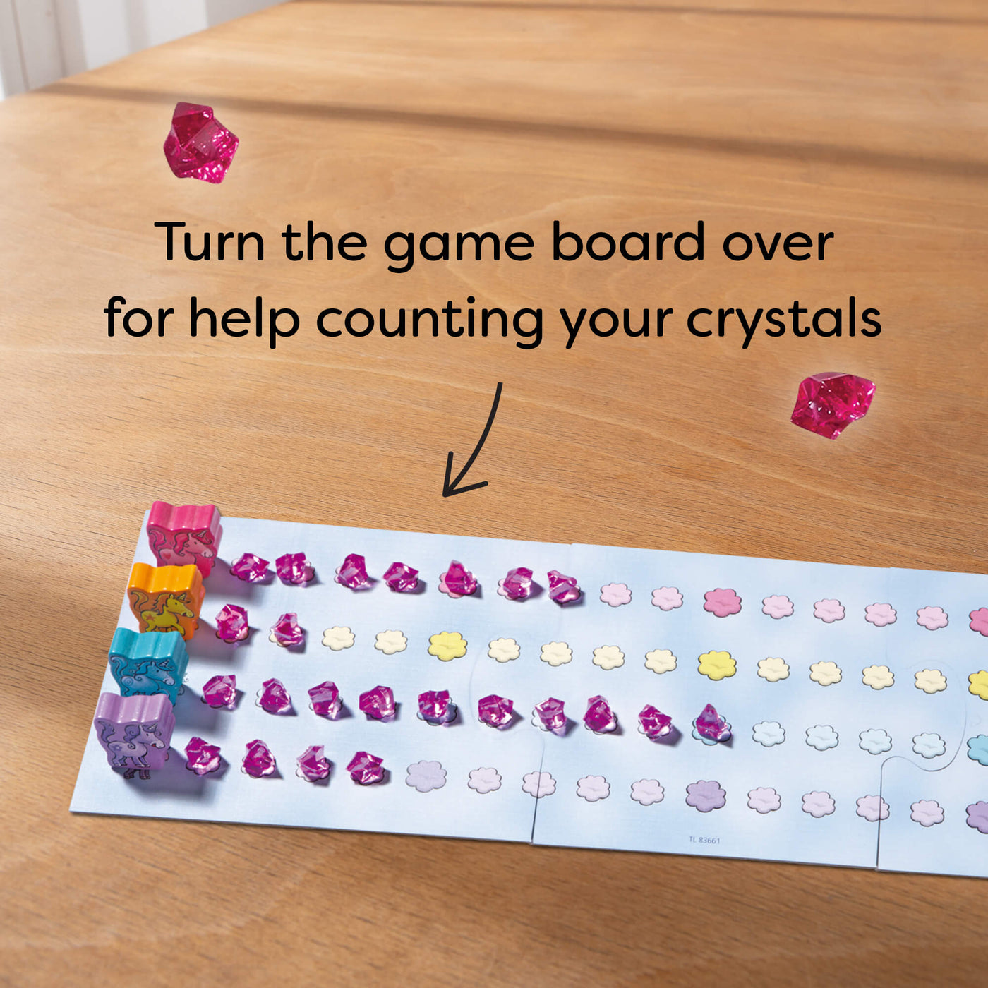Turn the game board over for help counting your crystals