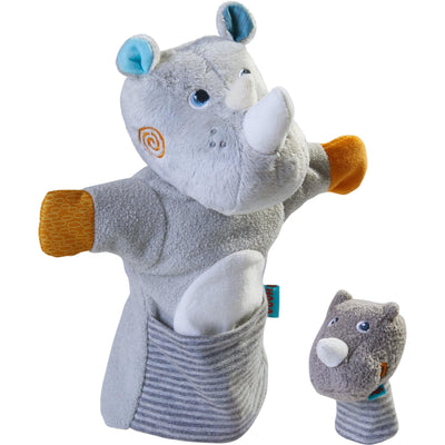 Glove Puppet Rhino With Baby Calf Finger Puppet - HABA USA