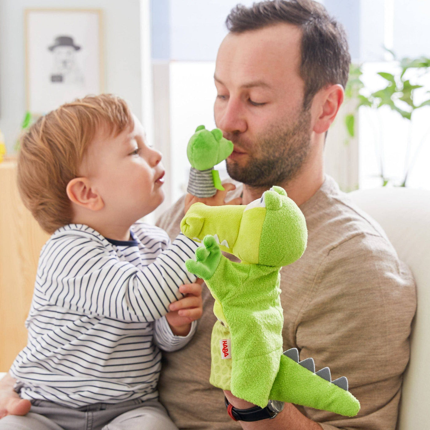 Glove Puppet Crocodile With Baby Hatchling Finger Puppet - HABA USA