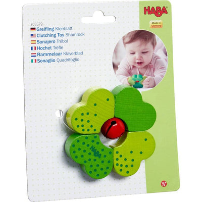 Shamrock Wooden Baby Rattle with Bell - HABA USA