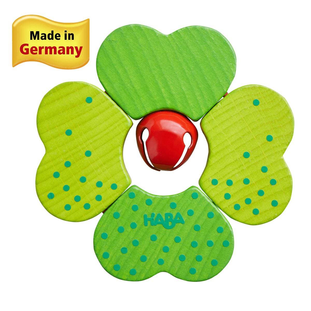 Shamrock Wooden Baby Rattle with Bell - HABA USA