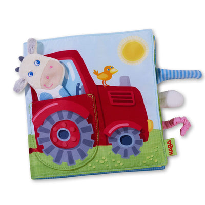 Down on the Farm Soft Book with Cow Puppet - HABA USA